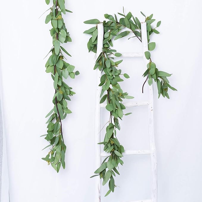 DearHouse 5.5ft Seeded Eucalyptus Garland, Artificial Vines Faux Eucalyptus Leaves Table Garland Artificial Greenery Wedding Backdrop Arch Wall Decor