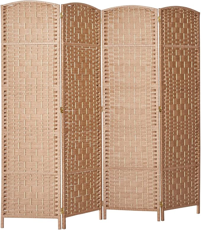 Rose Home Fashion Room Divider, 6 ft Tall Room Dividers and Folding Privacy Screens, 16in Privacy Screen 4 Panel Natural Space Temporary Wall Foldable Partition Separation