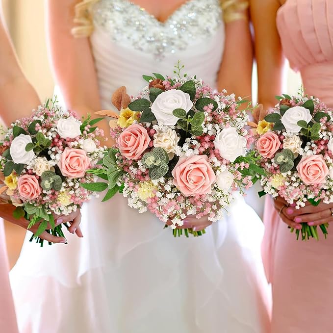 N&T NIETING Babys Breath Flowers,10Pcs Fake Gypsophila Plants Artificial Pink White Baby Breath Flowers Bulk for Wedding Bouquets Party Home Garden Decoration