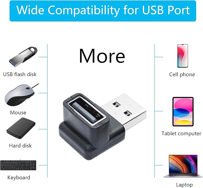 2Pcs Right Angle USB 3.2 Male to Female Adapter 10Gbps, 90 Degree USB Type A 3.1 Data Transfer Extender Connector Support 3A Fast Charging, for Computer, Laptop, Mouse, Keyboard etc - (Down Angle)