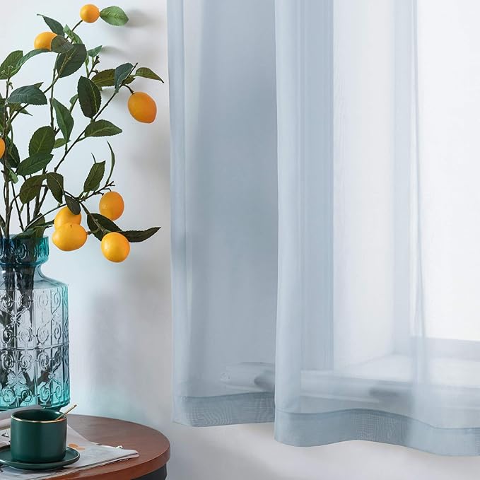 DUALIFE 72 Inch Length Dusty Blue Sheer Window Curtains for Living Room 2 Panels Set Grommet Window Look Semi Soft Sheer Transparent Grey Blue Sheer Curtains for Bedroom 72 Inch Long