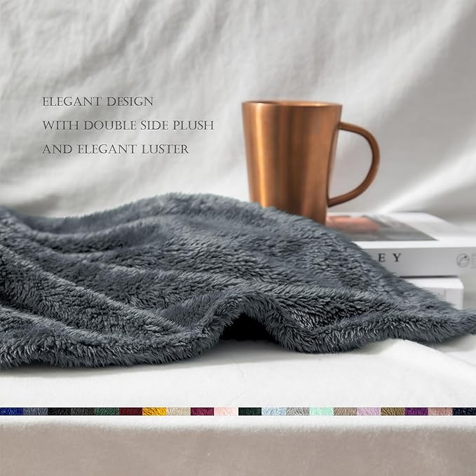 Exclusivo Mezcla Plush Fuzzy Fleece Bed Blanket Twin Size, Super Soft, Fluffy and Warm Blankets, Suitable for All Seasons (Dark Grey, 90x66 Inches)