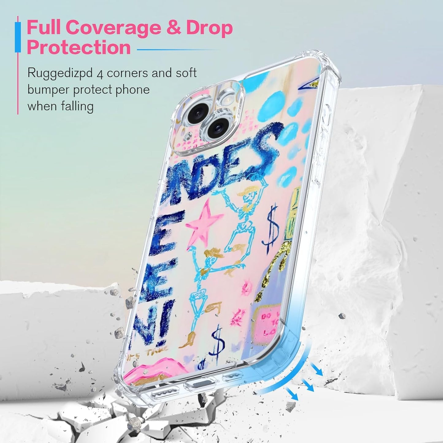 Preppy Art Phone Case Fit for iPhone 15 Plus, Wireless Charging Shockproof Clear Blondes Have More Fun Phone Cover Gift