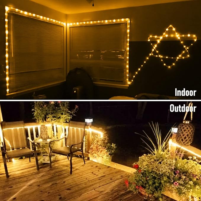 JMEXSUSS 100 LED Battery Operated Rope Lights Outdoor Waterproof, 33ft 8 Modes Battery Powered String Lights with Remote Outdoor for Trampoline Camping Tent Patio Garden Christmas Decor (Warm White)