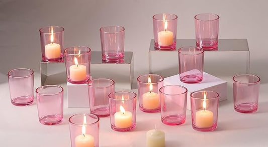 LETINE Pink Votive Candle Holders Set of 36 - Elegant Glass Tealight Candle Holder for Wedding Centerpiece Table Decorations - Ideal Pink Centerpieces for Centerpieces, Graduations, and Bridal Showers