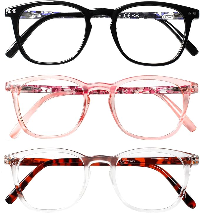 Henotin 3-Pack Blue Light Blocking Reading Glasses,Spring Hinge Computer Readers for Men Women,Anti UV Ray Filter Eyeglasses (Mixed Color-2, 1.25, Diopters)