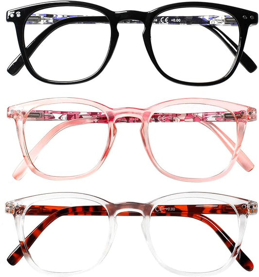 Henotin 3-Pack Blue Light Blocking Reading Glasses,Spring Hinge Computer Readers for Men Women,Anti UV Ray Filter Eyeglasses (Mixed Color-2, 0.50, Diopters)