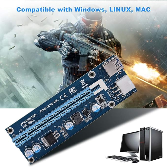 Mini PCI E to PCI Express16x Extender Riser Adapter, SATA Power Cord Converter for Video Card Mining Adopt 4 Solid-State Capacitors, 6pin Interface on The Graphics Card etc.