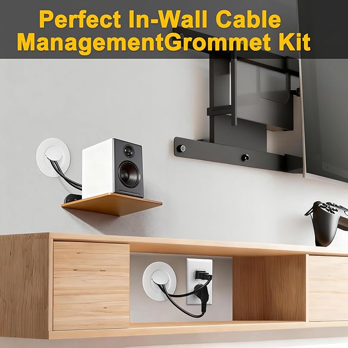 ZhiYo in-Wall Cable Management Kit for TV, Black TV Cord Hider for Wall Mounted TV, Behind Wall Wire Management Kit, Cord Concealer Kits with 2 Wire Pass Throughs and 1 Hole Saw Drill Attachmen