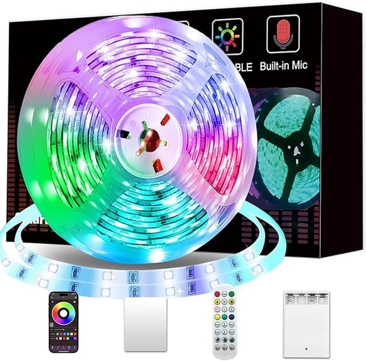 Battery Powered Led Strip Lights, 20ft/6m one Sets of Strip Light with 4 AA Battery Box/USB RGB LED Lights, Remote and APP Control