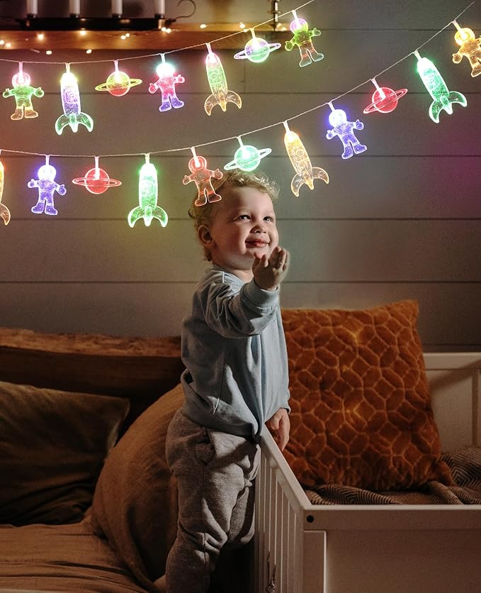 AceList Space String Lights, 20 LED Color-Changing Fairy Lights with Battery&USB Powered for Children's/Kids' Rooms, Space-Themed Party, Christmas and Bedroom Decor
