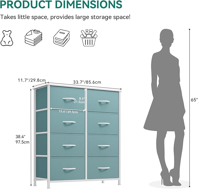 YITAHOME Fabric Dresser for Bedroom, Tall Storage 8 Drawers, Black Dresser & Chest of Drawers, Storage Drawer Organizer for Closet, Bedroom, Living Room