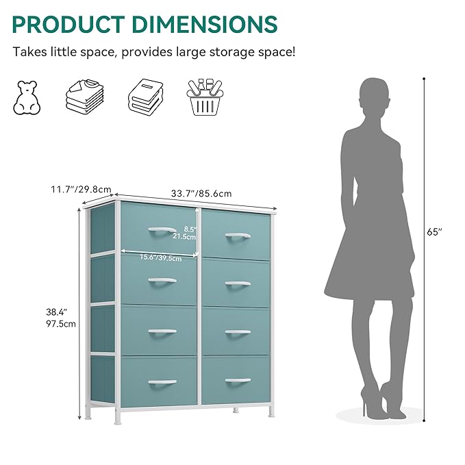 YITAHOME Fabric Dresser for Bedroom, Tall Storage Dresser with 8 Drawers, Black Dresser & Chest of Drawers, Storage Drawer Organizer for Closet, Bedroom, Living Room