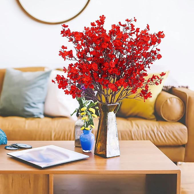 Uieke 15 Pcs Babys Breath Artificial Flowers Bulk Silk Red Faux Flowers Real Touch Gypsophila Bouquet for Christmas Halloween Home Wedding Decoration
