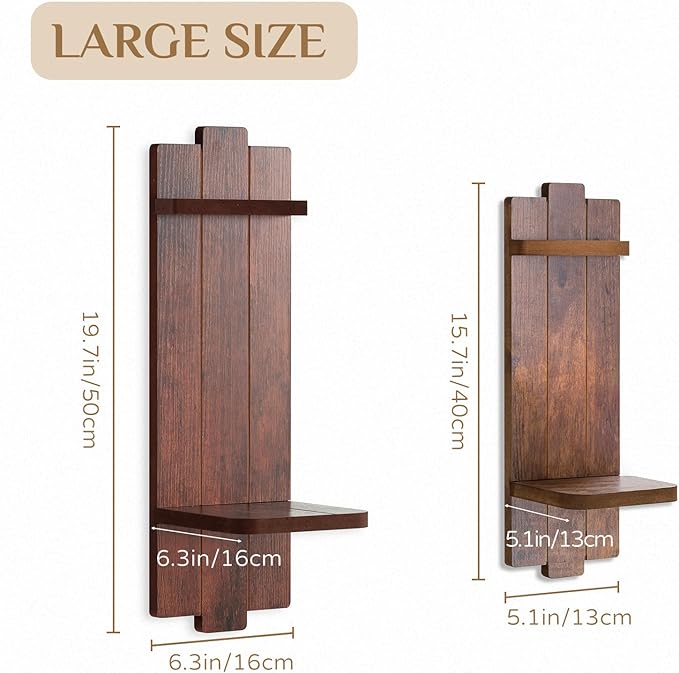 Large Candle Sconces for Farmhouse - 19.7 Inch Wood Candle Holder Wall Decor Set of 2 - Rustic Wall-Mounted Floating Shelf for Fireplace Mantel Bedroom Living Room
