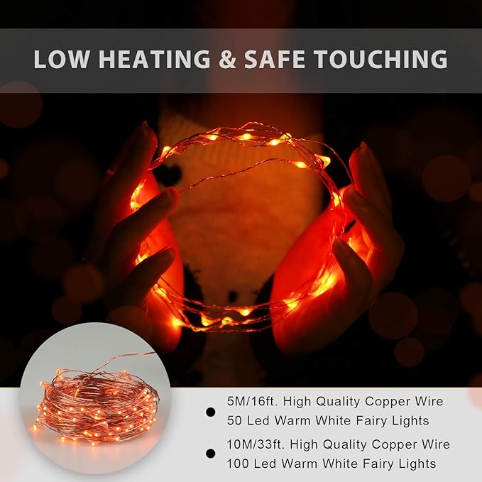 Halloween USB LED Fairy String Light, 1 Pack Copper Wire Fairy Lights for Indoor, Bedroom Festival Christmas Wedding Party Patio Decorative Window with USB Interface (32ft./10M,Orange)