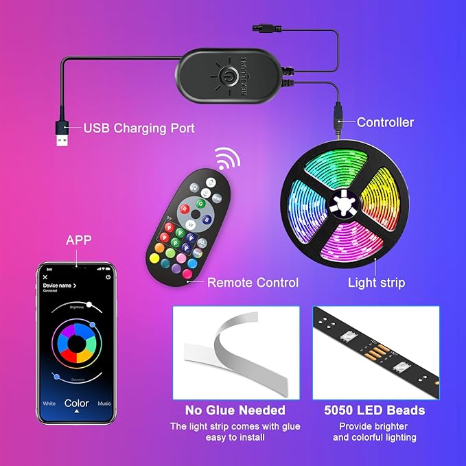 Nexillumi LED Lights for TV, 13.2ft TV LED Backlight for 32-65 Inch, RGB LED Strip Lights Behind TV, APP Remote Control Music Sync TV Led Lights for Bedroom