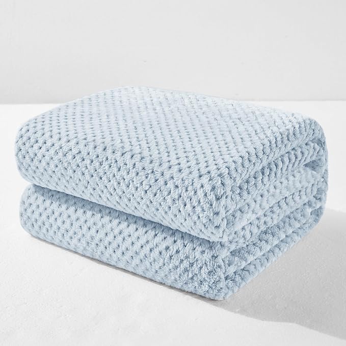 Exclusivo Mezcla Fleece Bed Blanket Queen Size, Super Soft and Warm Blankets for Couch, Sofa and Bed Waffle Textured, Cozy, Fuzzy and Lightweight (Mixed Slate Blue, 90x90 Inches)