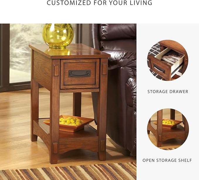 Signature Design by Ashley Breegin New Traditional Wooden Chair Side End Table with 1 Drawer and 1 Fixed Shelf, Brown