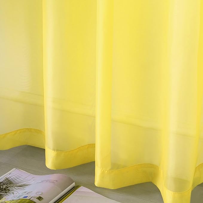 Yellow Curtains 120 Inches Long for Bedroom 2 Panels Grommet Voile Drapes Semi Sheer Light Filtering Sliding Glass Door Curtains for Floor Length Windows Patio Living Room Wide 52x120 Inch Length