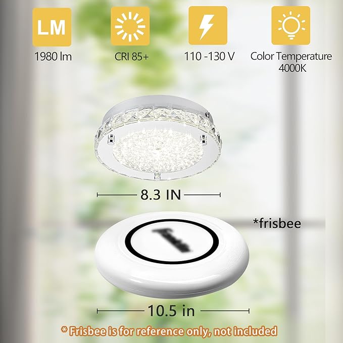 Modern Crystal Flush Mount LED Ceiling Light - 8.3" Foyer & Bedroom Light Fixture for Bathroom, Hallway, Closet