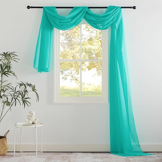 NICETOWN Voile Sheer Scarf for Windows - Luxury Decorative Fresh Color Valance Topper Chic Voile Sheer Drape for Beach House (Pool Blue, 1-Pack, W60 x L216)