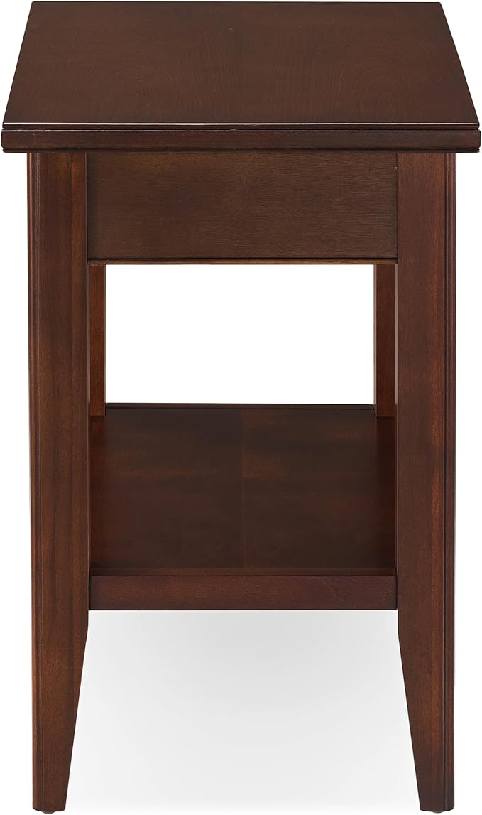 Laurent Narrow End Table, Solid Wood with Drawer and Shelf, Chocolate Cherry Brown, Perfect for Living Rooms, Bedrooms, and Small Spaces – Leick Home, 10506