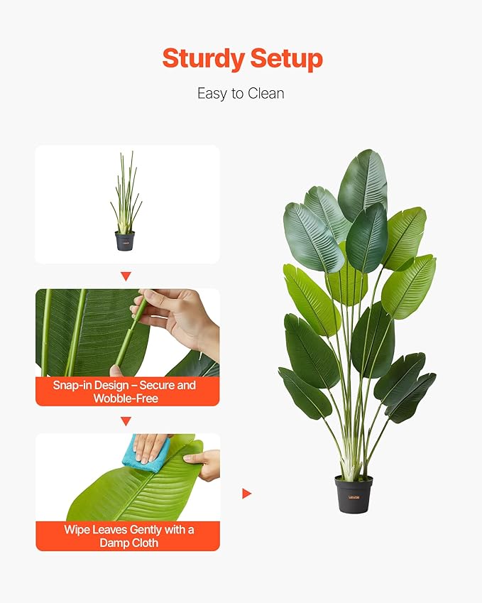 VEVOR Artificial Bird of Paradise 6 ft Tall, Fake Tropical Plants with with 13 Trunks & White Pot, Faux Floor Silk Tree, Large Trees for Home Office Living Room Decor House Warming, Indoor Outdoor