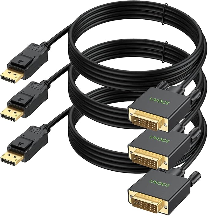 DisplayPort to DVI Cable 6ft 3-Pack, DP to DVI Cable Cord Male to Male Cord Compatible with Computer, PC, Monitor, TV, Projector and More