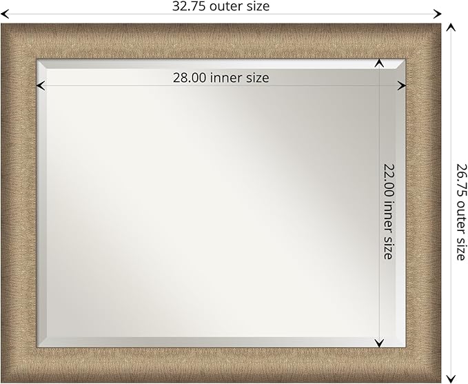 Amanti Art Bronze Bathroom Mirror for Over Sink, 27x33 Elegant Brushed Bronze Rectangle Vanity Mirror, Large Casual Frame, Hangs Horizonally and Vertically, Bathroom Wall Decor, Beveled Edge