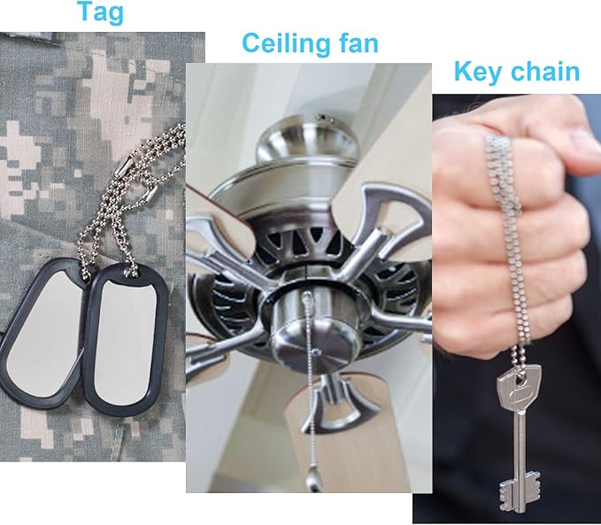200 Inch Ceiling Fan Pull Chain, (Upgrade Rust Proof) 3.2mm Beaded Pull Chains Extension, Light Chain Pulls Extenders Great Pulling Force Stainless Steel with 24 Matching Connectors 2 Styles, By PSISO