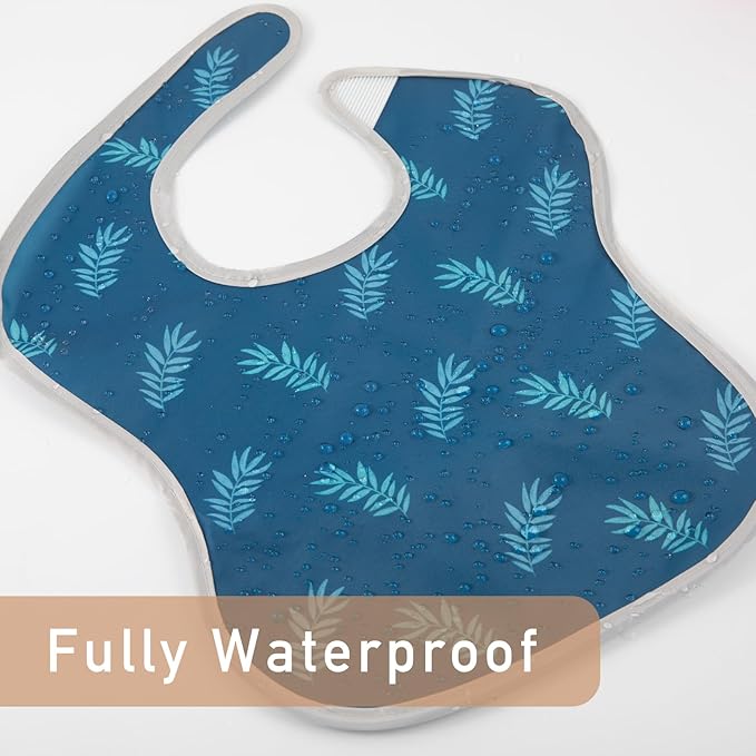 Mess Proof Baby Bib 3 Pack, Waterproof Led Weaning Baby Feeding Bibs with Food Catcher, Travel Feeding Bibs