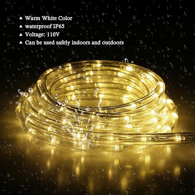 LED Rope Light, 20Ft LED Strip Lights Outdoor Waterproof Decorative Lighting for Indoor/Outdoor Decorations, Deck, Patio, Party and Bedroom Decorations (Wram White)