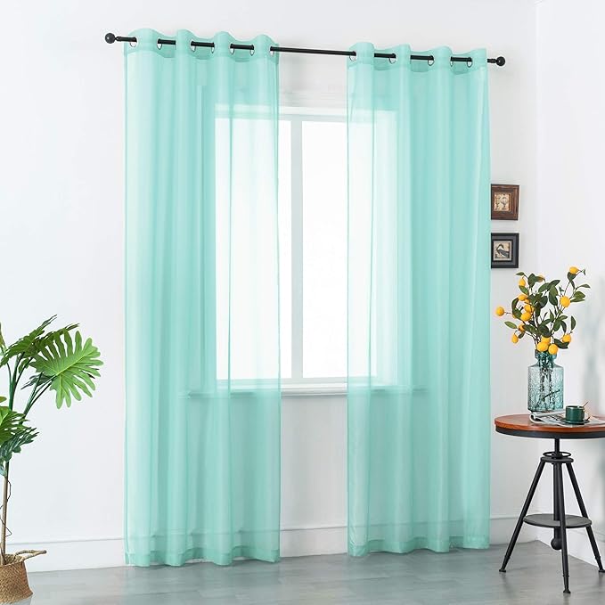DUALIFE Aqua Window Sheer Curtains 108 Inches Extra Long 2 Panels Grommet Voile Drapes Gauze Semi Sheer Curtains for Living Room Kids Bedroom 52 x 108 Inch Length