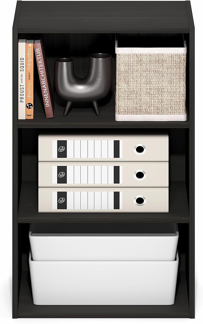 Furinno Basic Book Shelf, 3-Tier Bookshelf, Cube Storage Organizer Bookcase with Open Shelf, 11 x 17 x 26, for Living Room, Bedroom, Home Office, Espresso