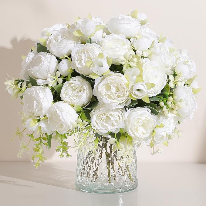 Luyue 8 Packs Peonies Artificial Flowers Vintage Faux Peony Bouquet Fake Flower for Vase Silk Floral Arrangements for Table Centerpiece Wedding Decoration Indoor Home Decor