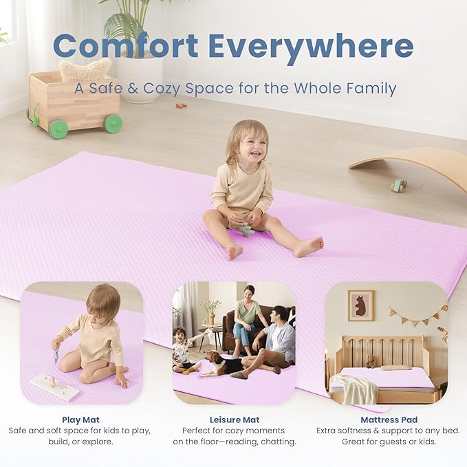 Baby Play Mat for Summer,1.3 Thick Memory Foam Cooling Floor Tummy Time Mat, Soft & Breathable, Non-Slip Rectangular for Toddlers’ Playtime & Rest(Pink,59"x79")