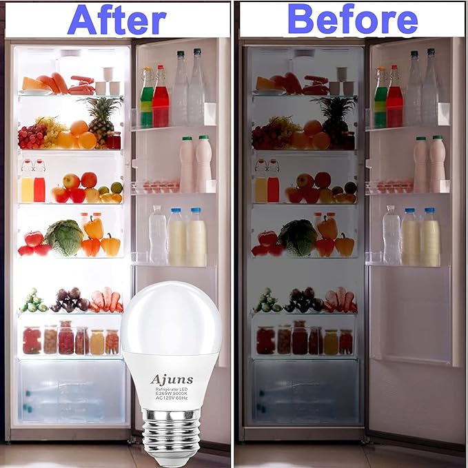 LED Refrigerator Light Bulbs 40W Equivalent 120V A15 Fridge Waterproof Bulbs 5W Daylight White 5000K E26 Medium Base Freezer Light Bulbs Non-dimmable, 2Packs