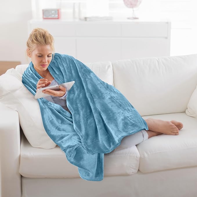 Utopia Bedding Fleece Blanket Throw Size Washed Blue 300GSM Luxury Anti-Static Fuzzy Soft Microfiber Blanket for Couch, Sofa and Bed (60x50 Inch)