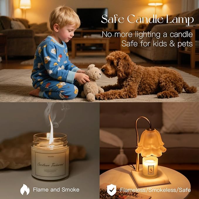 Candle Warmer Lamp with Timer: Flower Candle Warming Lamp with Marble Base Height Adjustable Wax Warmer Dimmable Modern Kitchen Bathroom Decor Mom Birthday Gift for Grandma