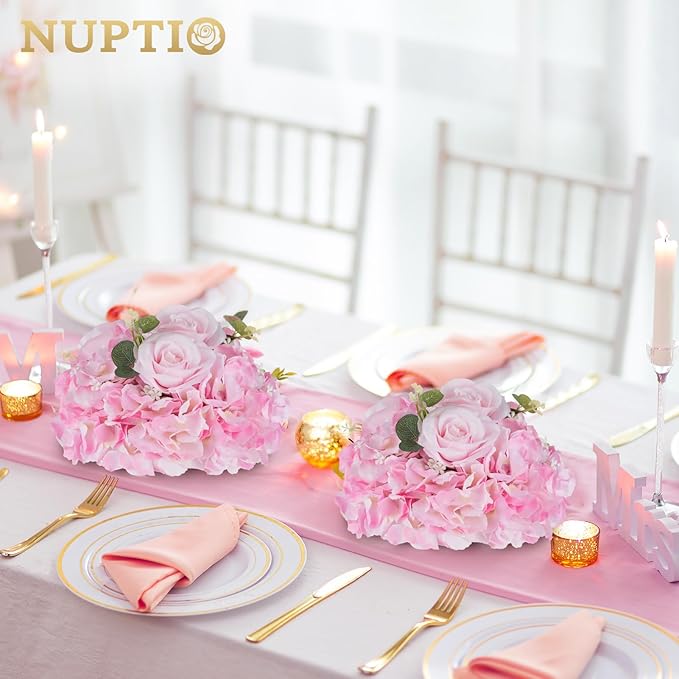 NUPTIO Flower Balls Flowers for Centerpieces: 2 Pcs 11.8 inch Diam Pink Artificial Rose Fake Flower Ball Arrangement Bouquet Wedding Centerpieces for Tables Wedding Centerpiece Decorations