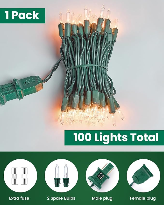 Minetom 100 Count 25 Feet Christmas String Lights, Incandescent Bulb Mini Lights for Outdoor Indoor Xmas Tree Birthday Wedding Party Festival Christmas Decorations Decor