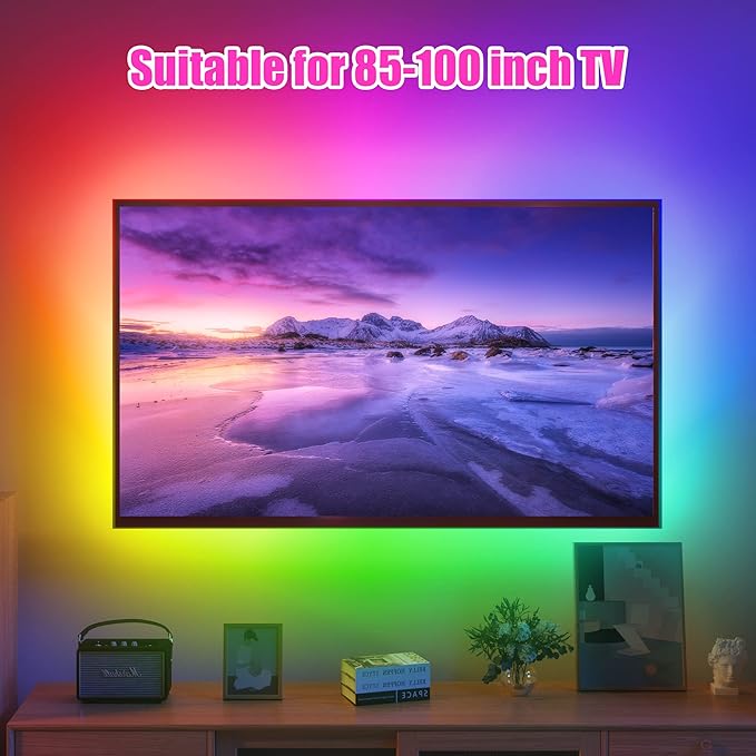 maylit ICRGB TV LED Backlight, 24.6ft Bluetooth LED Lights for TV 85-100in, USB Powered TV Lights Kit with Remote and App Control, Music Sync, Color Change with TV Sound, Bias Lighting for HDTV