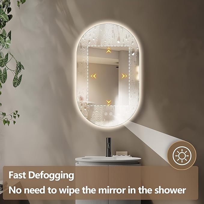 33" x 20" Oval LED Mirror for Bathroom, Backlit Vanity Mirror with Lights, Frameless Smart Wall Mirror, 3 Colors Stepless Dimmable, Anti-Fog, Shatterproof, Memory, CRI95+(Horizontal/Vertical)