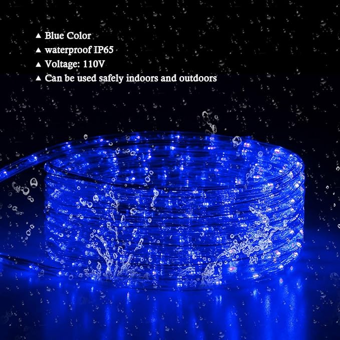 Blue LED Rope Light, 20Ft LED Strip Lights Outdoor Waterproof Decorative Lighting for Indoor/Outdoor Decorations, Deck, Patio, Party and Bedroom Decorations