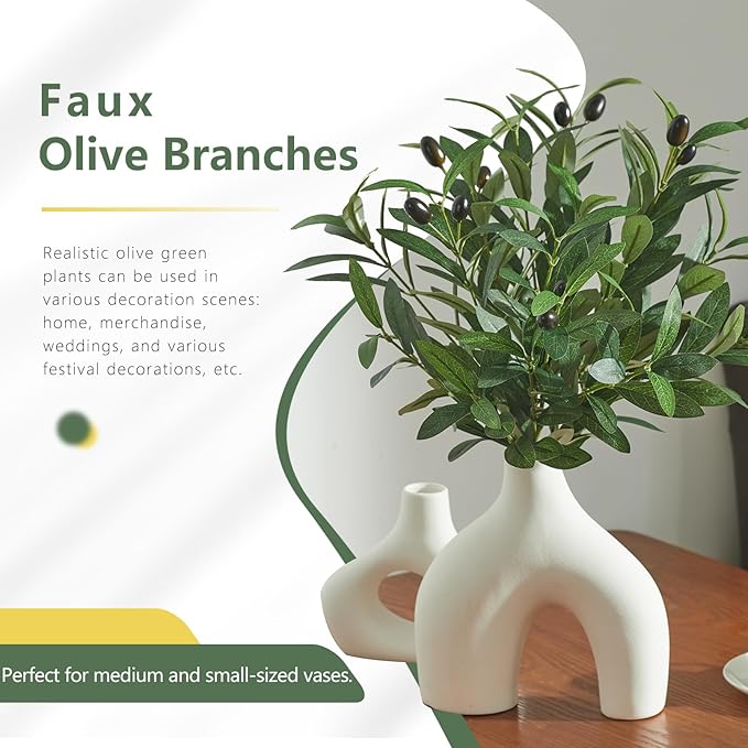 10 PCS 18 Inch Olive Tree Branches Greenery Stems Artificial Plants Faux Olive Branch for Vase Realistic Green Stem Home Decor Indoor