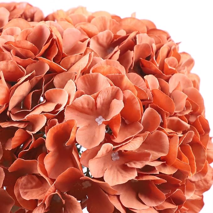 AVIVIHO 65pcs Burnt Orange Hydrangea Artificial Flowers Bulk (Not Squished) Realistic e Fake Hydrangeas Silk Flowers with Stems for Home,Weddings,Party Table Centerpieces,Arch,Florals Decorations