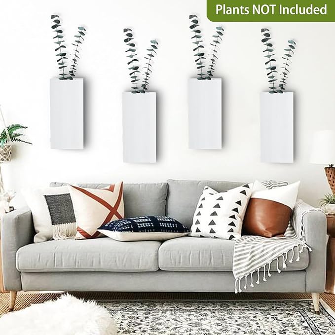 Wood Wall Planters 4 Pack Wood Wall Decor for Dried Flowers and Artificial Greenery Plants - Pocket Wall Vases Hanging Planters for Living Room, Bedroom, Home Decor - White