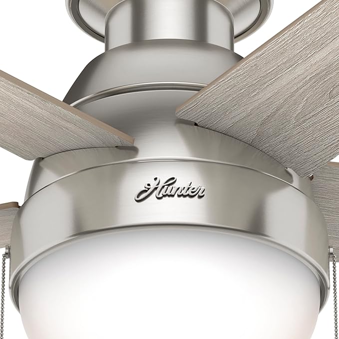 Hunter 46 inch Indoor Ceiling Fan with LED Light - Ceiling Fan with Pull Chain, For Bedroom, Living Room, or Kitchen, Low Profile Mount, No Remote, 5 Blades - Anslee 50278, Brushed Nickel