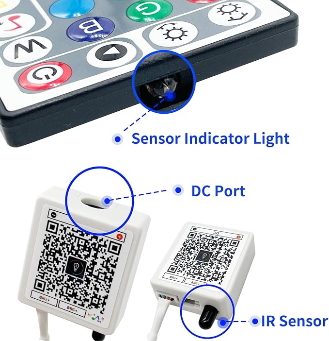 FONEWE 44 Key RGB LED Strip Lights IR Remote Control, Remote Receiver RGB LED Light Strip, 24V Power Adapter for LED Lights